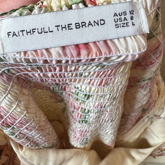 Faithfull the Brand Floral Puff Sleeve Light Butter Yellow Pink Midi Dress US 8 - Picture 14 of 15